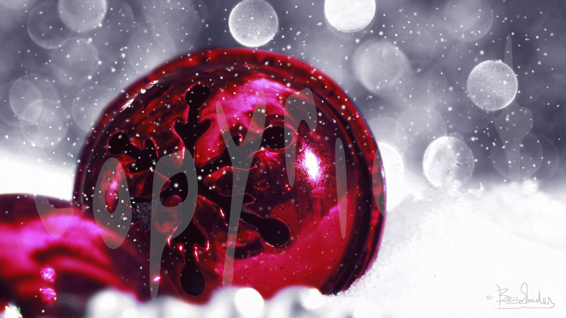 Fuschia Christmas Balls 6650 - Fuschia Christmas Balls in the snow with bokeh background by Snookies Place of Wildlife and Nature